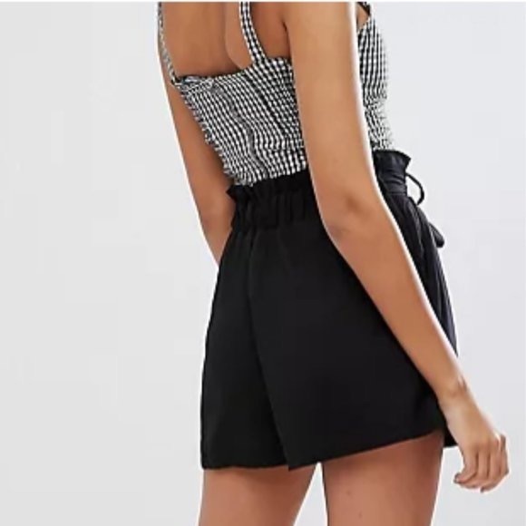 🖤Bershka Black High Waist Paperbag Tie Bow Shorts, small - Picture 2 of 13